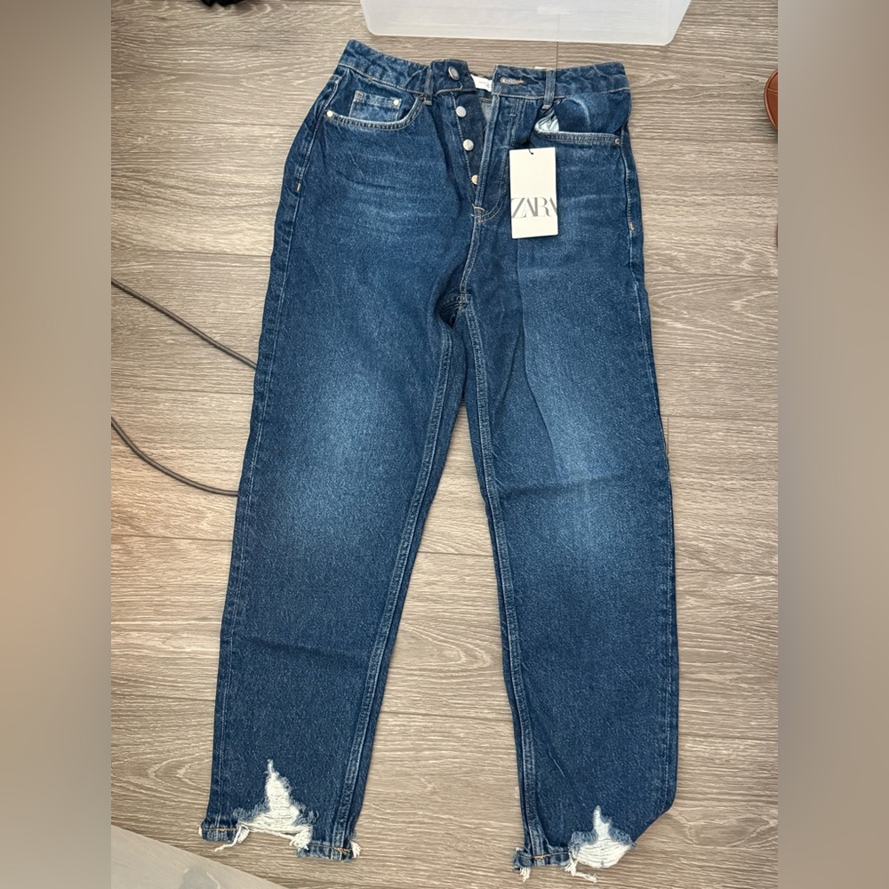 Zara Women's Dark Blue High Rise Jeans